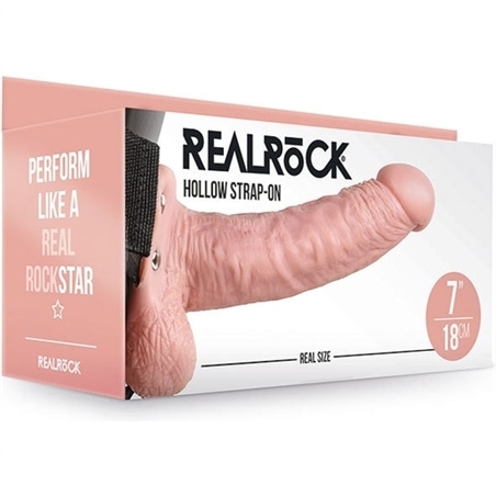 Strap-On Oco com Testículos 7 /18 Cm Flesh Realrock - PR2010376569